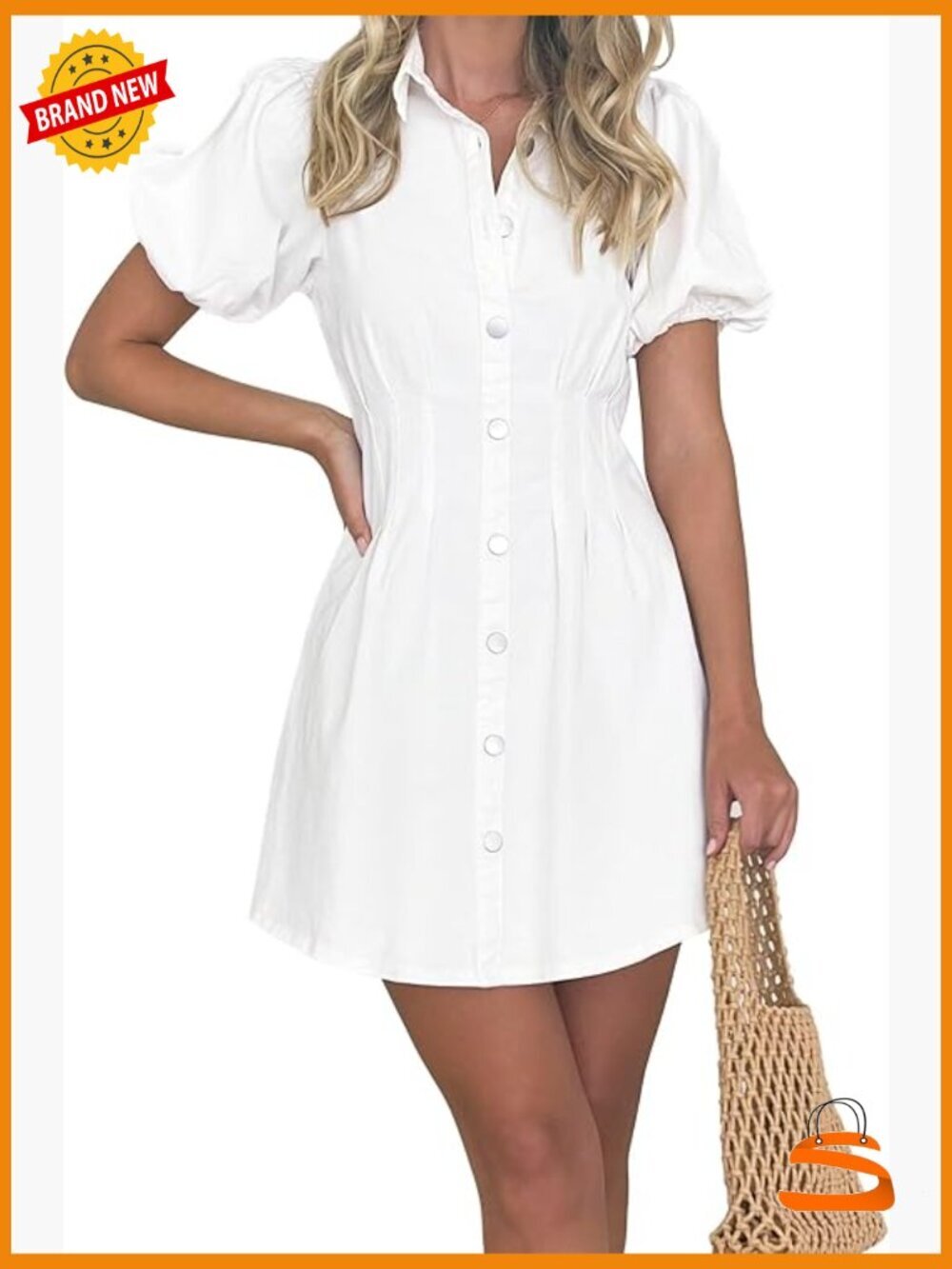 Puff Sleeve Denim Mini Dress Slim Fit Casual Summer Women Jean Dress
